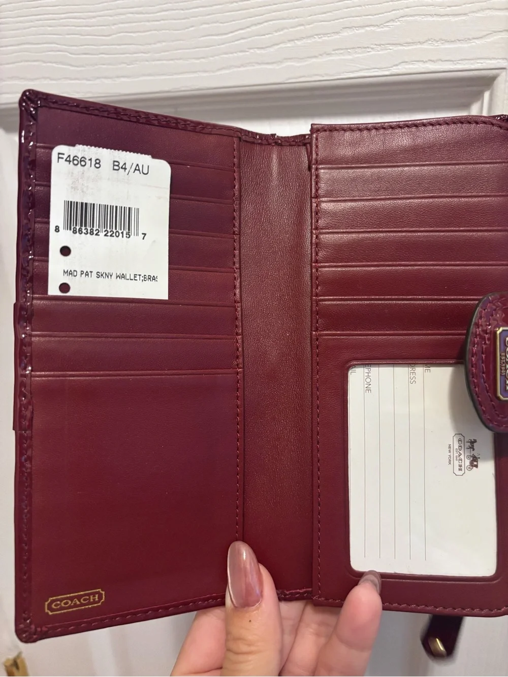 Coach Patent Bifold Wallet in Burgundy Patent - Picture 7 of 11